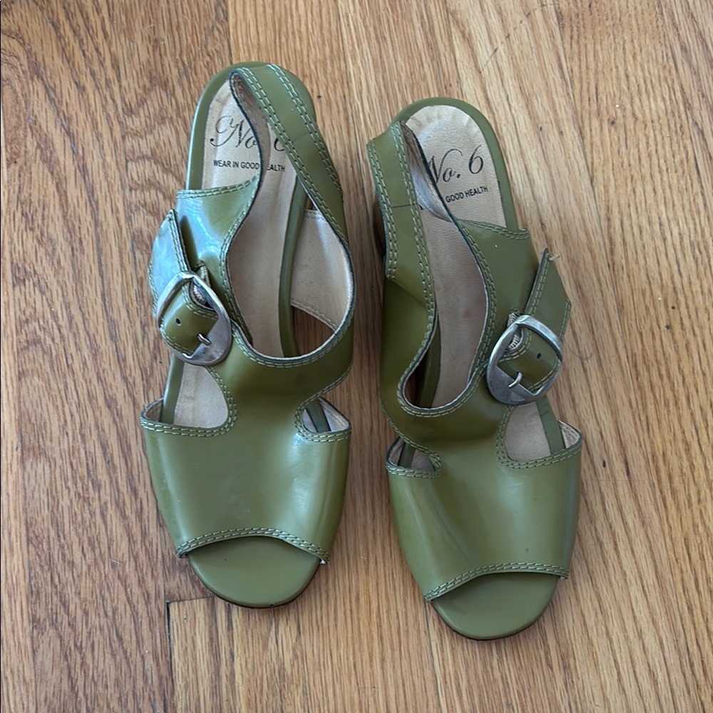 No. 6 Green leather Wedge Sandals